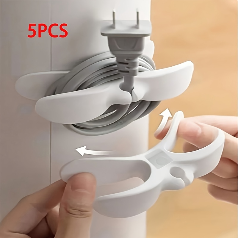 Kitchen Appliances White - ที่จัดสายไฟพลาสติกสีขาวหรือสีดำ 5 ชิ้น, ขายึดจัดสายไฟแบบมีกาว, ที่เก็บสายไฟในครัว, เหมาะสำหรับหม้อทอดไร้น้ำมัน,