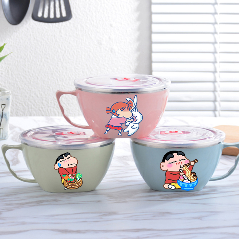 Kitchen Appliances Large - ชามบะหมี่เครยอน ชินจัง ชามสแตนเลสความจุขนาดใหญ่ ป้องกันความร้อนสองชั้น ภาชนะเก็บอาหารสำเร็จรูป ใหม่