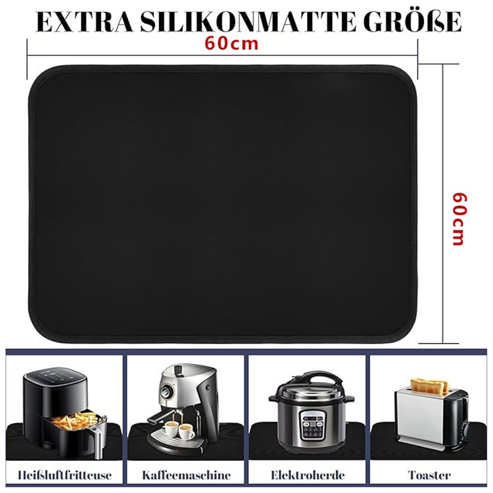 Kitchen Appliances In - สำหรับเครื่องใช้ในครัว แผ่นรองหม้อทอดไร้น้ำมันสีดำ ทนไฟได้ถึง 550 องศา กันน้ำและกันน้ำมัน
