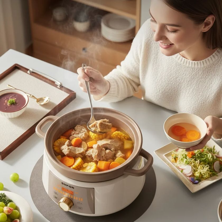 Kitchen Appliances Large - หม้อหุงช้าไฟฟ้าเซรามิก 4 ลิตร สำหรับใช้ในครัวเรือน หม้ออเนกประสงค์สำหรับทำซุป ข้าวต้ม